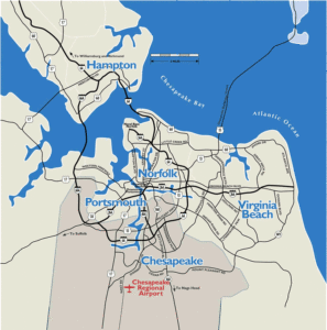 chesapeake airport regional distance map